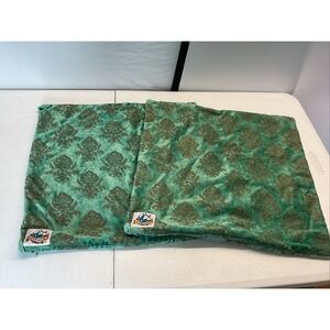 2 VTG Consuela pillow covers 18 x‎ 18 Green Gold Velvet Damask RARE BOHO